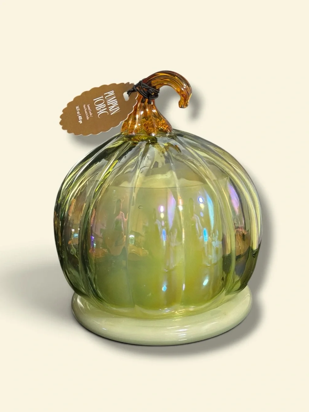 Anthropologie styled  Pumpkin Tabac scented Glass Pumpkin Cloche Candle
